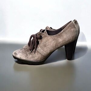 🌻JHAY Brown Mirco Suede Heeled Lace-up Loafers Size 9.5